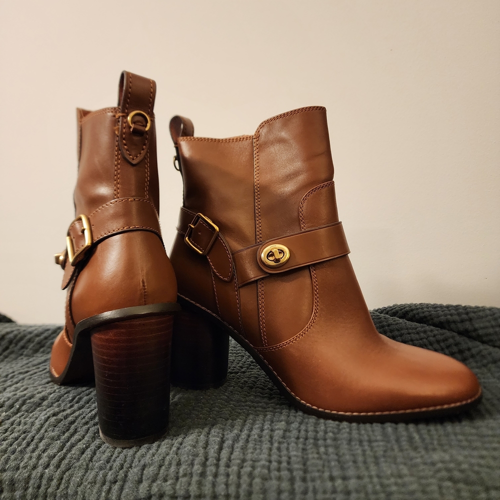 Coach Brown Leather Moto Booties